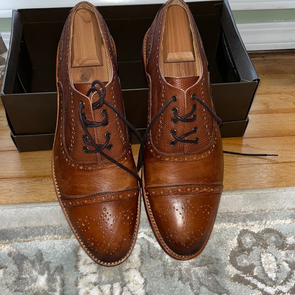 Tan/Brown cap toe derby shoes. Size 10.5